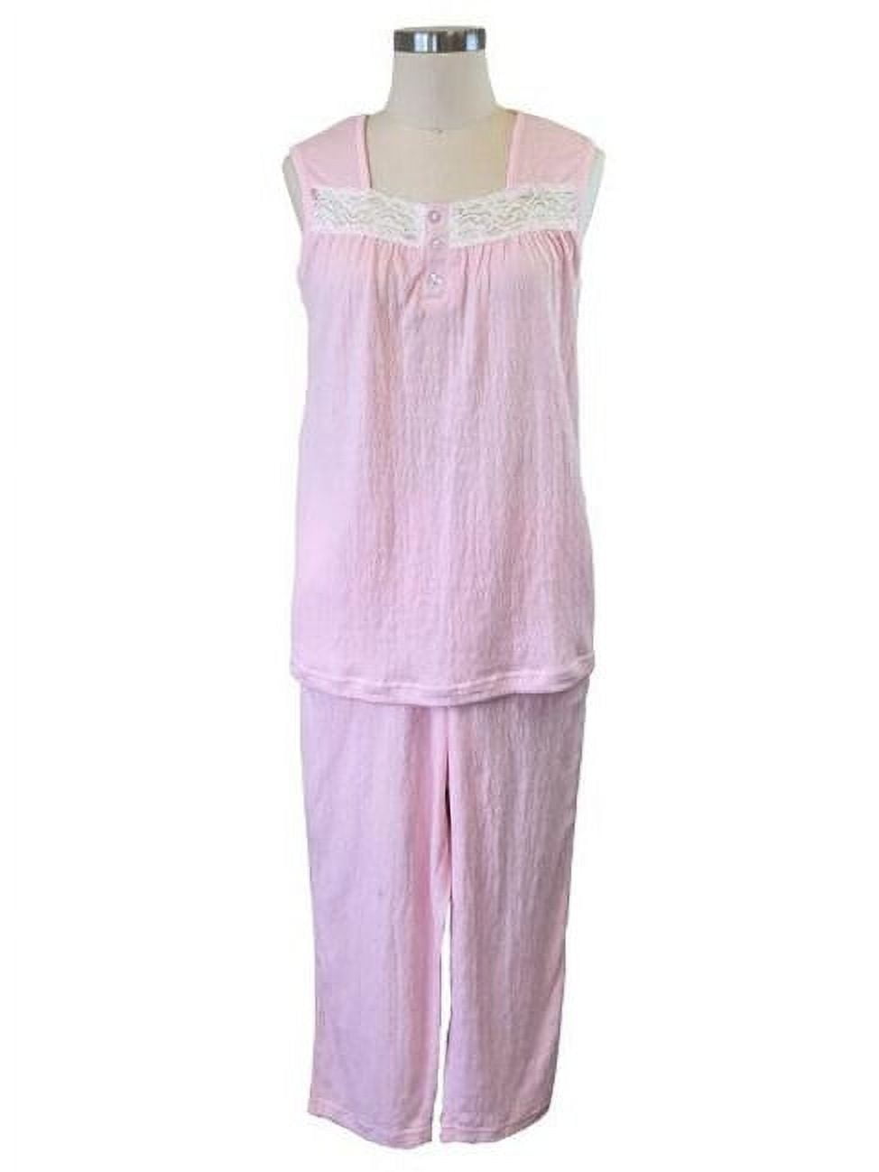 Aegean Apparel Solid Gauze Tank Capri Pajama Set, Pink Medium