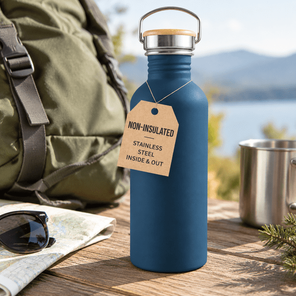 Aegean Blue 1 Liter Non-insulated Stainless Steel Single Wall Reusable Water Bottle with Handle