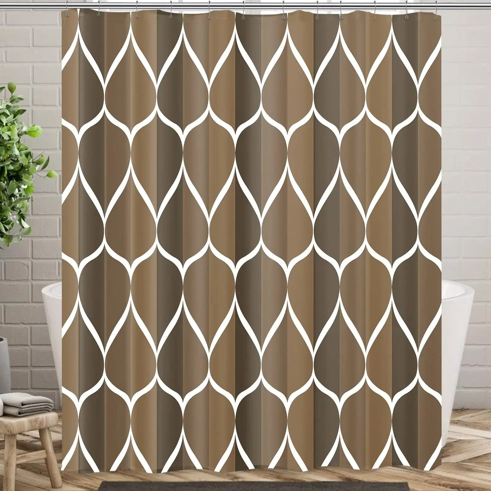 Aegean Blue Geometric Shower Curtain Waterproof Polyester Quick-Drying ...