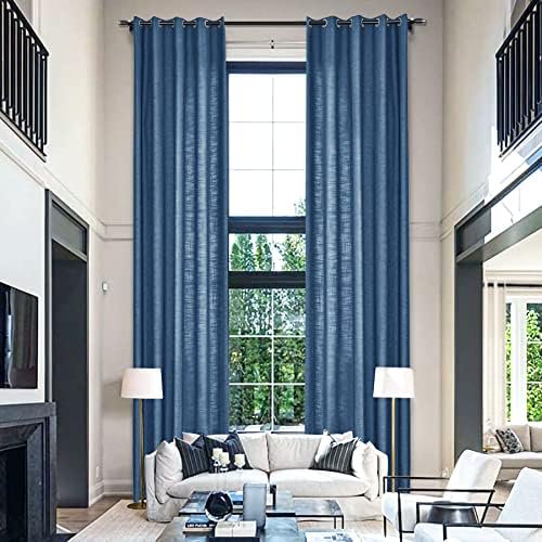 Aegean Blue Linen Drapes 132 Inches Long Privacy Room Divider Draperies Room Darkening Grommet Panels Extra Long High Ceiling Curtains for Living Room Bedroom (50" W x 132" L, 2 Panels)