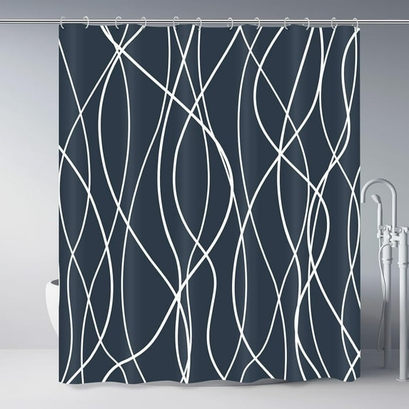 Aegean Blue Shower Curtain for Bathroom with Hooks,Shower Curtain Set,White Stripe Bath Curtains Decorative Shower Curtains Water Repellent Washable, 72x72