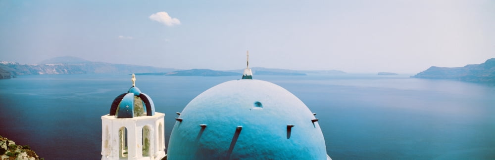 Aegean Sea & church Santorini Isl Greece Canvas Art - Panoramic Images (36 x 12)