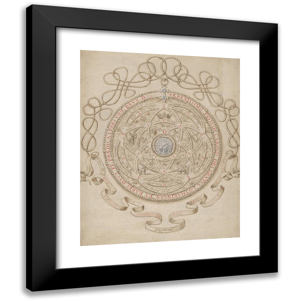 Aegidius Sadeler II 12x14 Black Modern Framed Museum Art Print Titled - Anagram in Honor of Charles IIi, Duke of Lorraine and Bar (ca. 1595-1605)