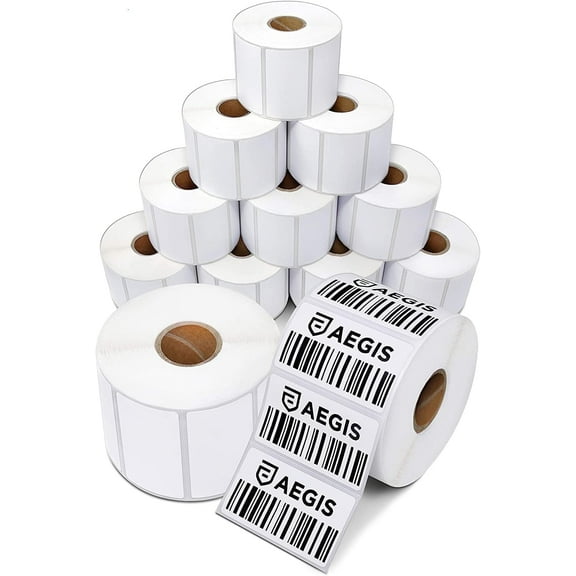 Aegis Adhesives - 2 ¼” X 1 ¼” Direct Thermal Labels for Barcodes, Address, Perforated & Compatible Rollo, Zebra, & Other Desktop Label Printers (12 Rolls, 1000/Roll)