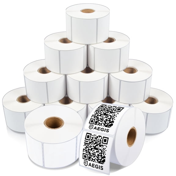 Aegis Adhesives - 2” X 2” Square Direct Thermal Multipurpose Labels for QR Codes, Barcodes, Perforated & Compatible with Rollo, Zebra, & Other Desktop Label Printers (12 Rolls, 700/Roll)