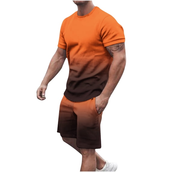 Aeguzox 2 Piece Outfit for Men Gradient Print Casual Round Neck Short Sleeve T-Shirt with Matching Regular Shorts,Sizes M-5XL