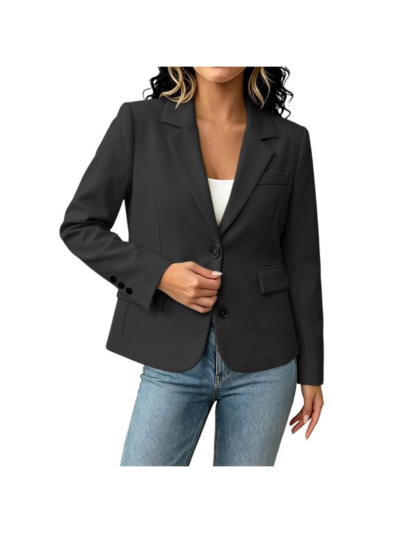Blazers for Women Single‑Button Notched Lapel Jacket Long Sleeve Tailored Slim Fit Solid Color Business Casual Outer Coat with Side Pockets,Size S-3XL