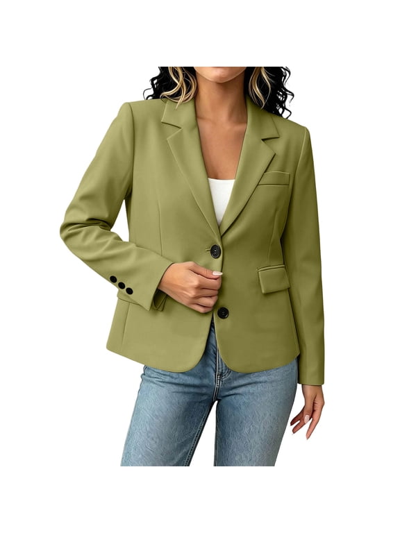 Blazers for Women Single‑Button Notched Lapel Jacket Long Sleeve Tailored Slim Fit Solid Color Business Casual Outer Coat with Side Pockets,Size S-3XL