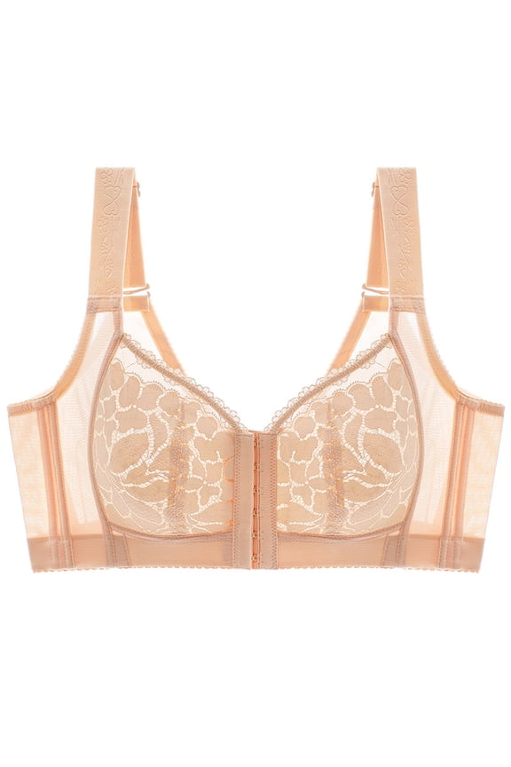 Bras for Women Relief Pattern Front-Open Clasp Lace Wide Straps Non-Binding Shoulder,Sizes S-7XL
