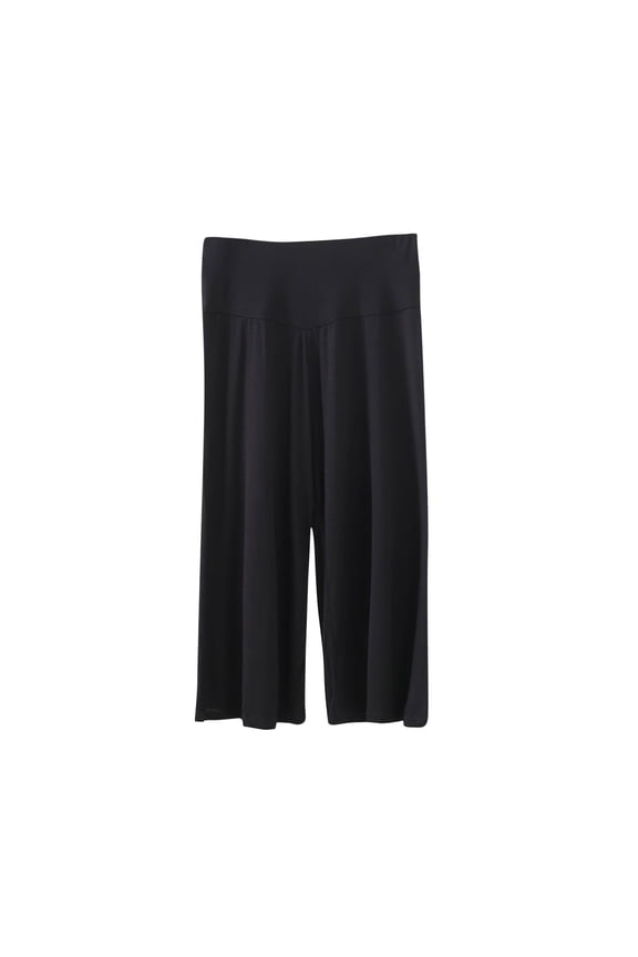 Capri Pants for Women High Waist Stretchy Culottes V-Ruched Waist Cropped Wide Leg Silhouette,Sizes M-2XL