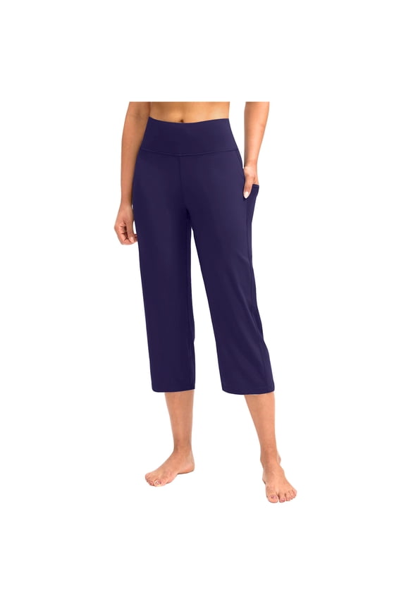 Capri Pants for Women High Waist Wide Waistband Culottes with Side Pockets Soft Stretchy Jersey Fabric Cropped Length,Sizes S-3XL