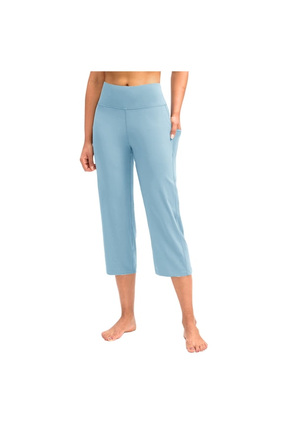 Capri Pants for Women High Waist Wide Waistband Culottes with Side Pockets Soft Stretchy Jersey Fabric Cropped Length,Sizes S-3XL
