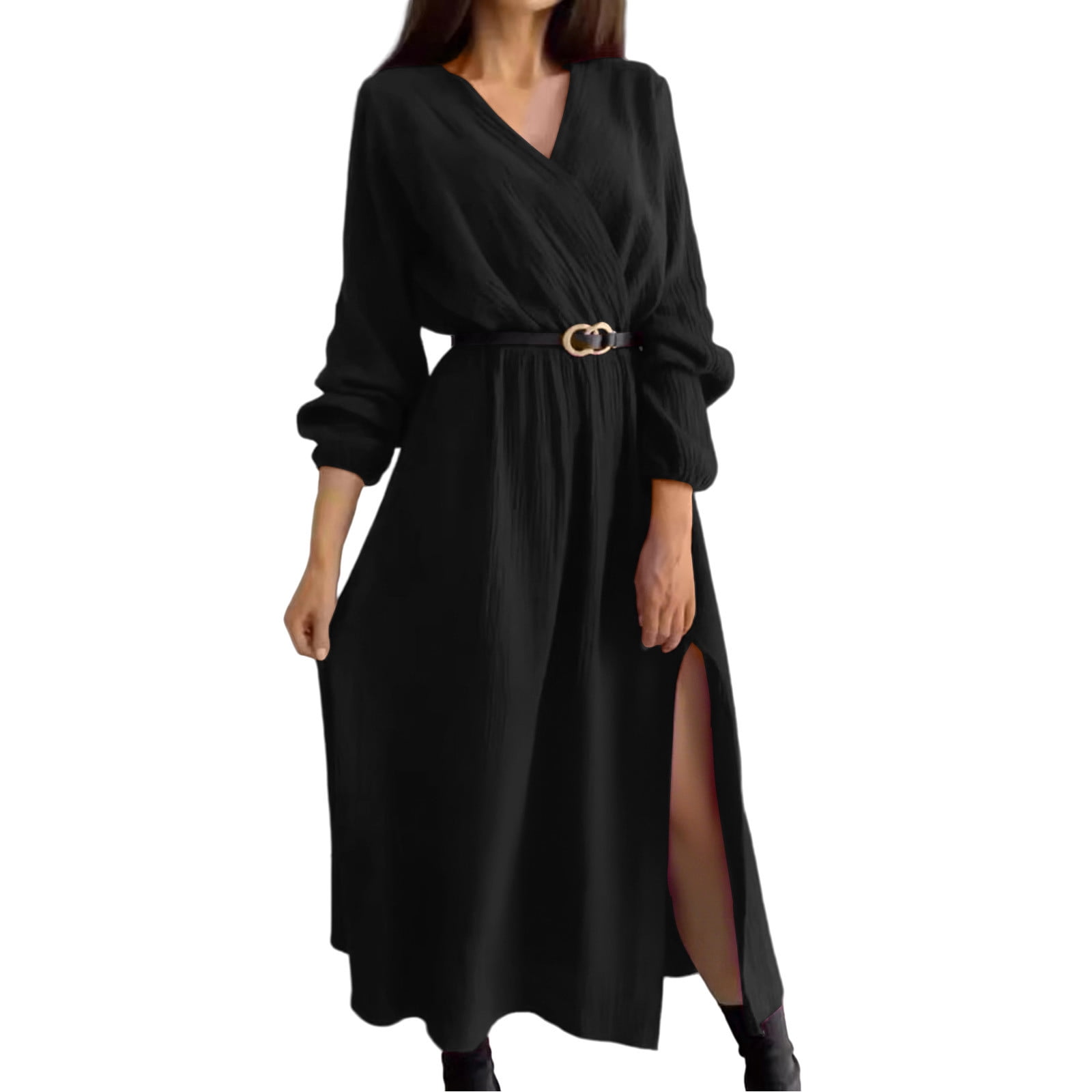 Aeguzox Dresses for Women Long Sleeve Surplice Wrap V Neck Metal Buckle — free download