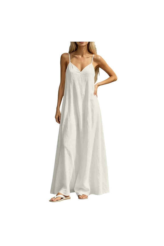 Dresses for Women Resort Vacation Thin Spaghetti Strap V-Neck Textured Floor-Length Design,Sizes S-3XL