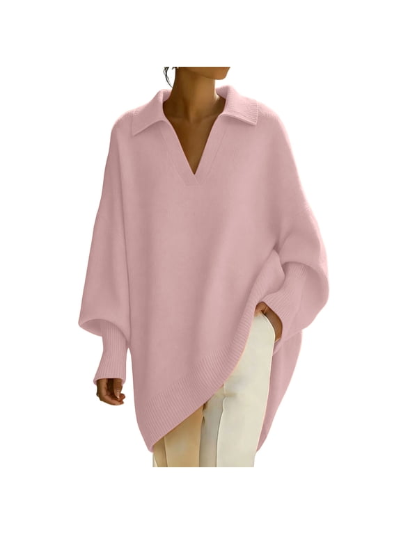 Fall Sweaters for Women V Neck Knit Oversized Pullover Soft Loose Fit Casual Comfy Stretchy,Size S-3XL