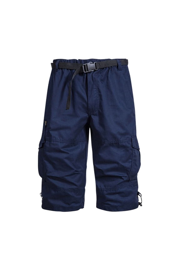 Linen Pants Men Breathable Below Knee Style Detachable Buckle Belt Multi Compartment Cargo Holiday Attire,Sizes M-5XL