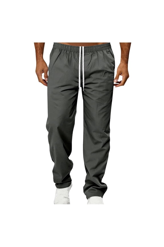 Linen Pants Men Full Elastic High Waist Straight Airy Skin-Friendly Material Beach Lounge,Sizes S-3XL