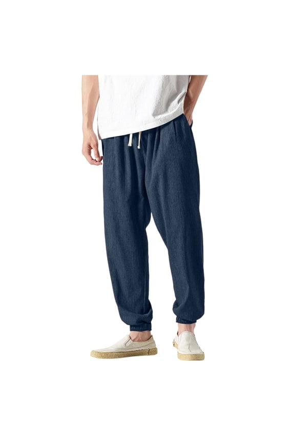 Linen Pants Men Lightweight Linen Blend Loose Fit Joggers Elastic Waist Casual,Sizes M-5XL