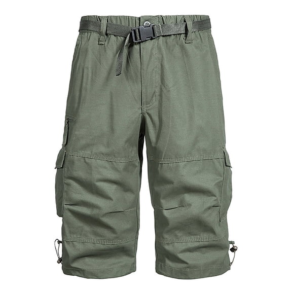 Aeguzox Linen Pants Men Rugged Twill 3/4 Cut Quick Release Belt Multi Cargo Pockets Adjustable Cuff Outdoor Outfit,Sizes M-5XL
