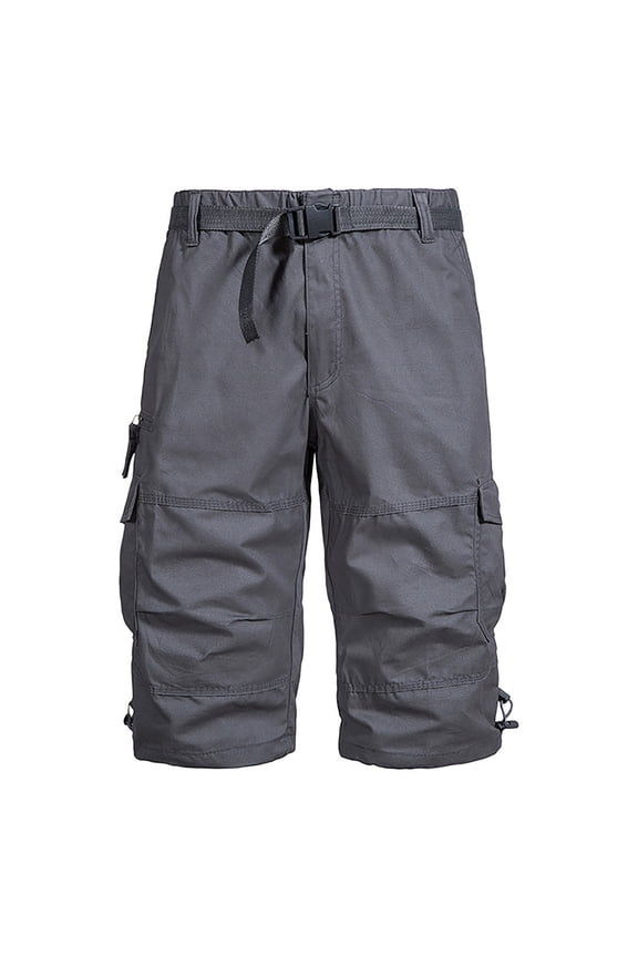 Linen Pants Men Rugged Twill 3/4 Cut Quick Release Belt Multi Cargo Pockets Adjustable Cuff Outdoor Outfit,Sizes M-5XL