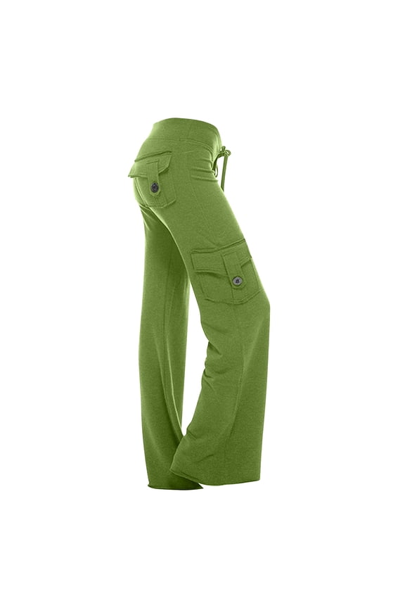Linen Pants Women Comfortable Knit Cargo Joggers Designed with Buttoned Side Pockets,Sizes XS-4XL