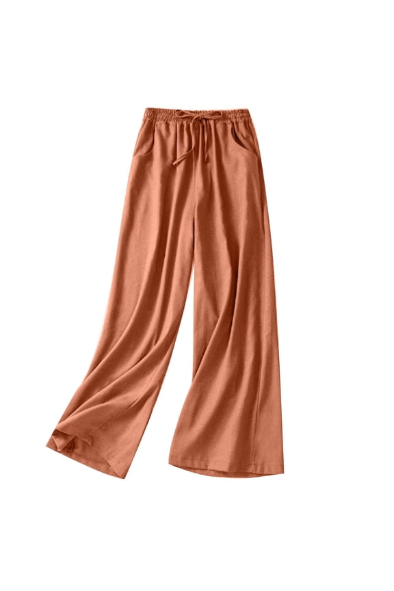 Linen Pants Women Linen Blend Solid Relaxed Fit Breathable Pockets Wide Leg,Sizes M-3XL