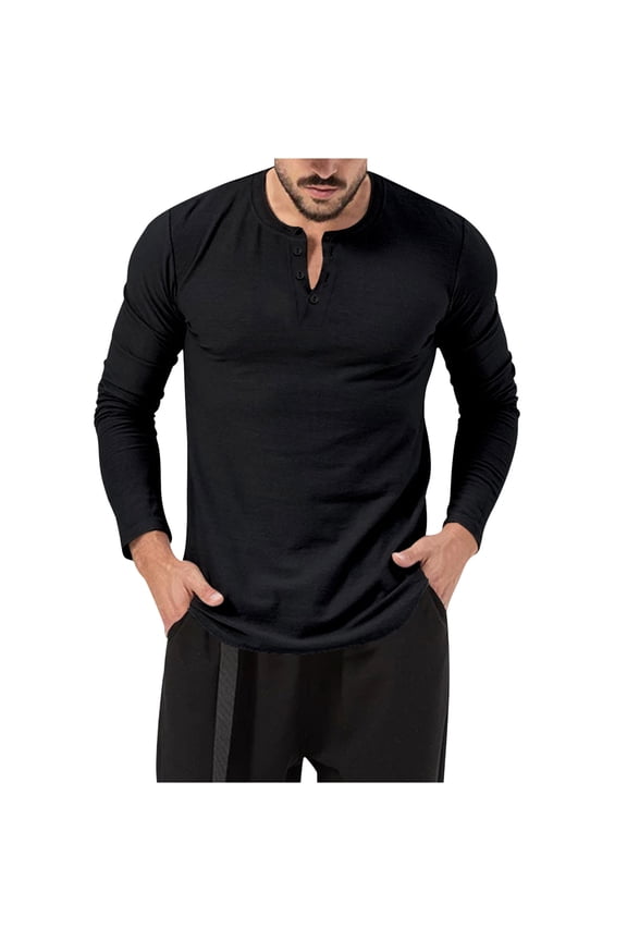 Long Sleeve Shirts for Men Contoured Silhouette Notch Henley Placket Light Knit Long Sleeve with Curved Bottom Edge,Sizes M-3XL