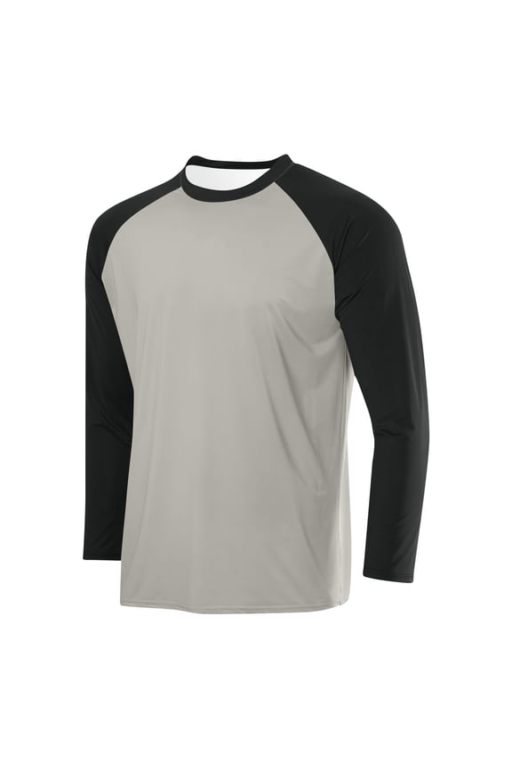 Long Sleeve Shirts for Men Smooth Light Sport Fabric Contrast Raglan Shoulder Crew Neck Blank Unprinted Athletic Pullover,Sizes S-3XL
