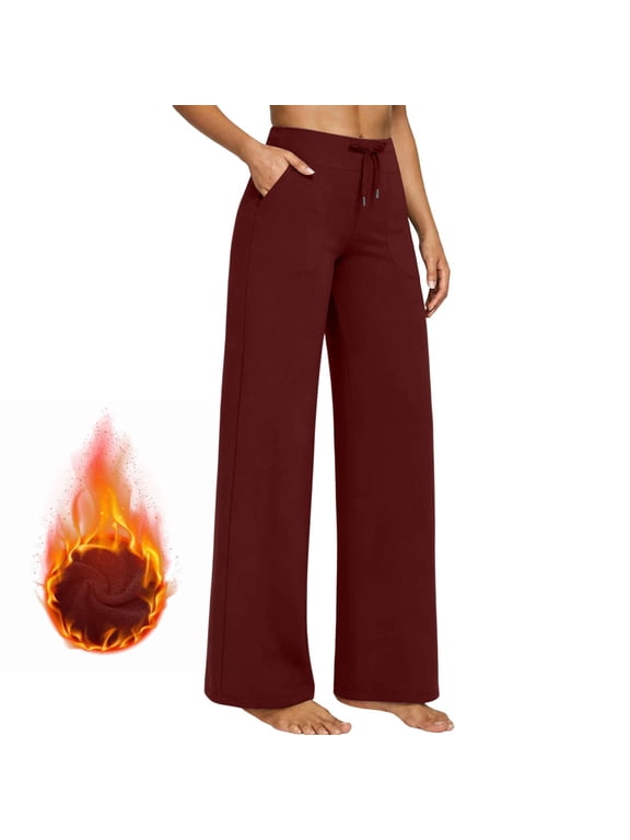 Lounge Pants Women Fleece Lined Winter Thermal Warm Yoga Flare Leggings Workout Out with Pocket Fitness Sports Running ,Size S-2XL
