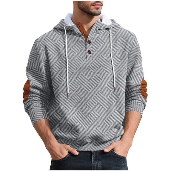 Mens Hoodies Plain Relaxed Fashionable Button-Up Drawstring Long-Sleeved,Size 3XL