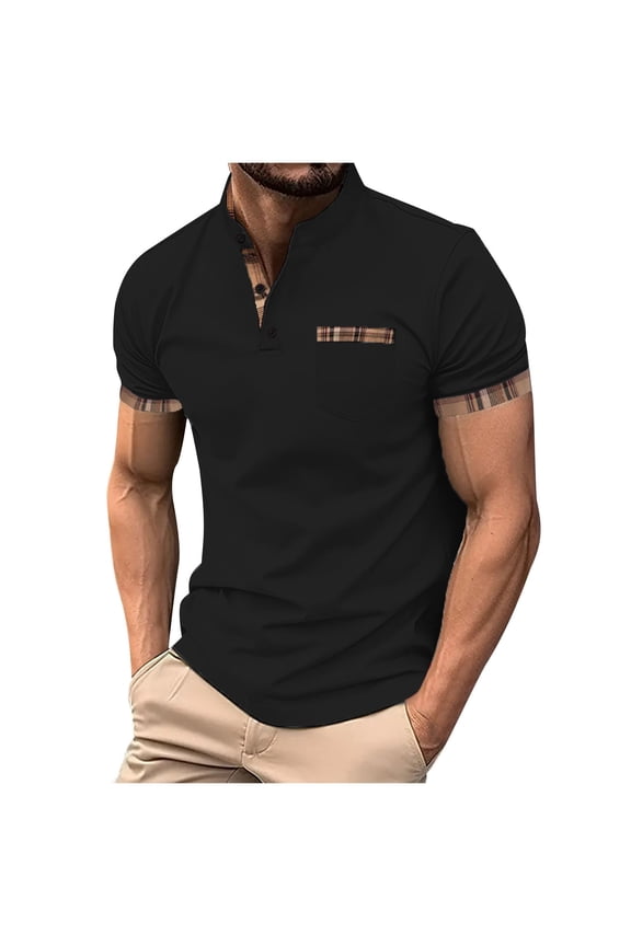 Mens T-shirts Button Pocket Stand Collar Leisure Pullover Cut,Sizes S-3XL