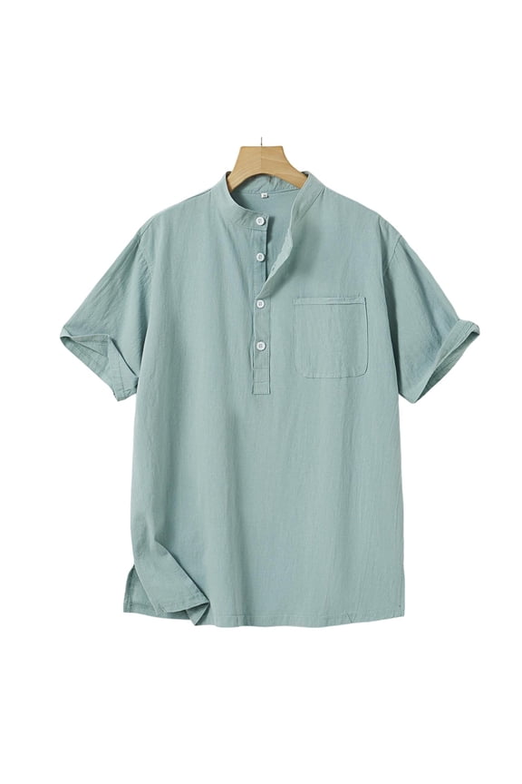 Mens T-shirts Pocket Button Stand Collar Simple Leisure Cut,Sizes M-5XL