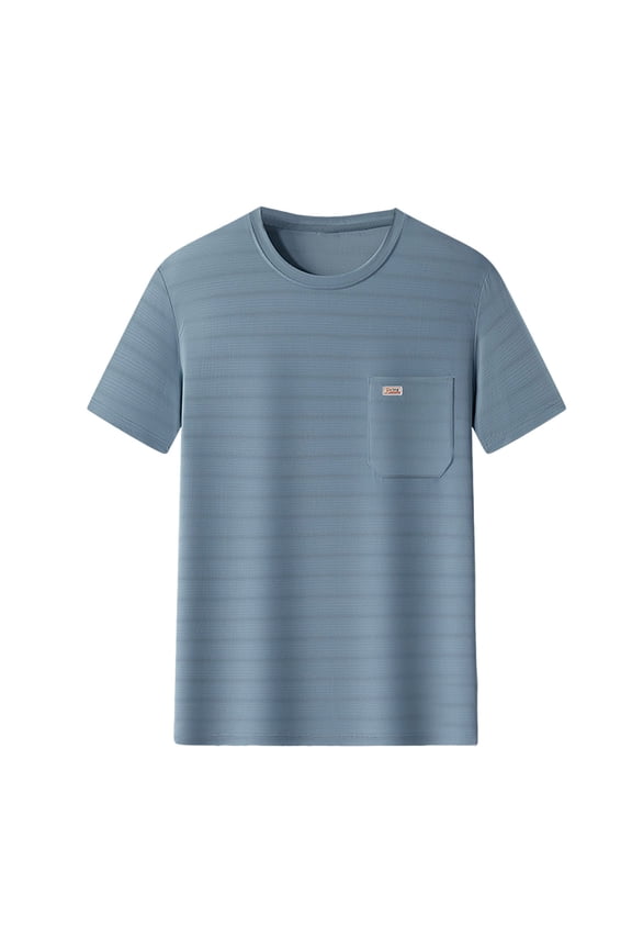 Mens T-shirts Solid Color Horizontal Stripe Texture Jacquard Quick-dry with Pockets Minimalist Premium Feel,Sizes S-3XL