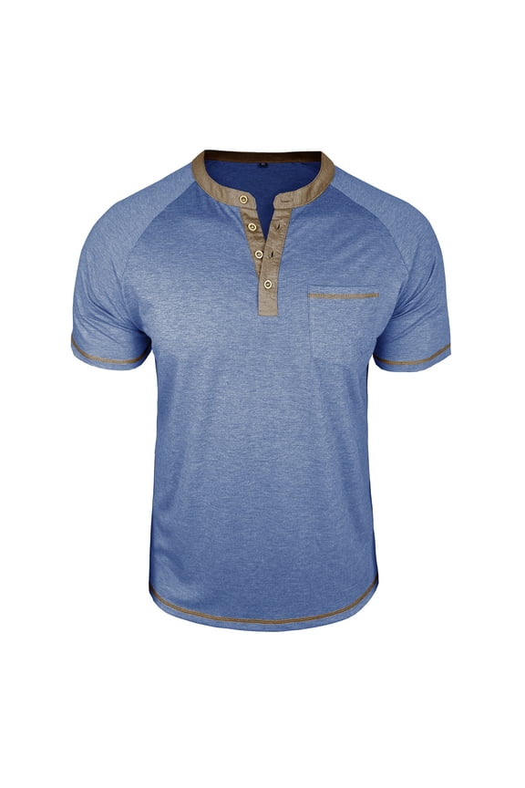 Mens T-shirts Stitch Patch Button Round Neck Urban Trend Shape,Sizes S-3XL