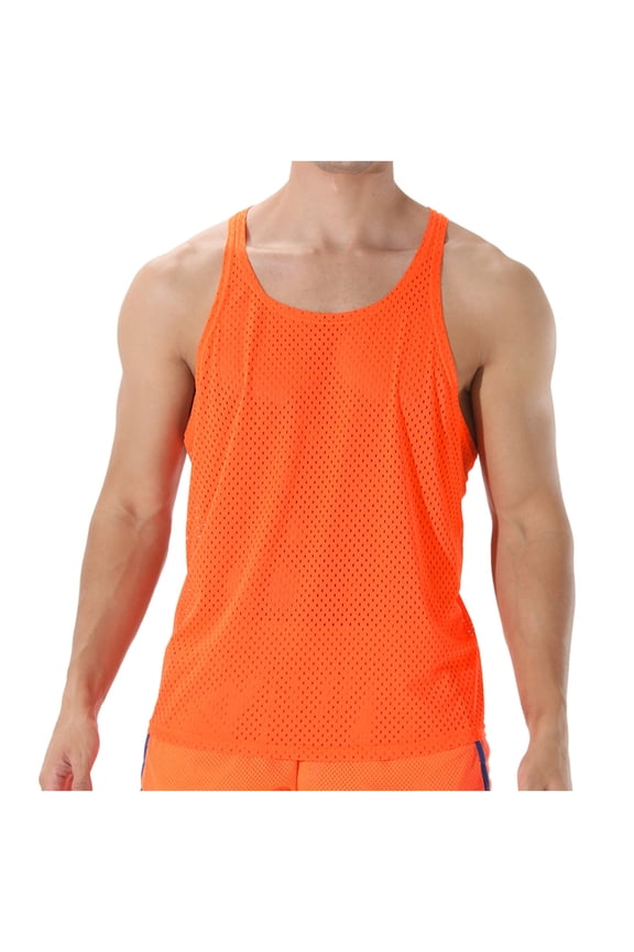 Mens Tank Top Solid Lightweight Mesh Racerback Round Neck Quick Airy Sleeveless,Sizes S-2XL