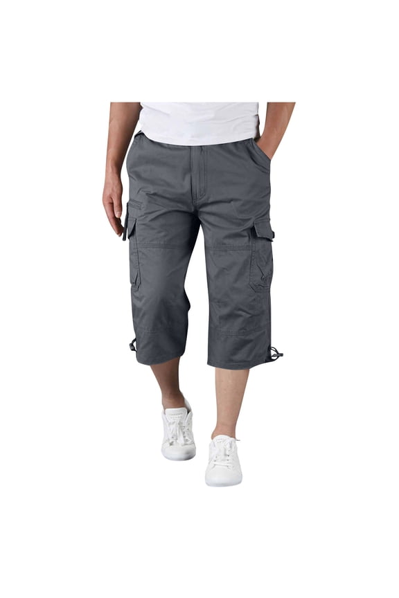 Pants for Men Rugged Twill 3/4 Cut Fixed Waist Multi Flap Cargo Adjustable Cuff Outdoor Outfit,Sizes M-5XL