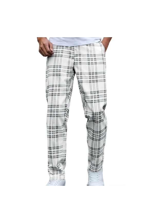 Pants for Men Teal Plaid Tapered Elastic Hidden Drawstring Ankle Cuff Lightweight Retro Checkered Casual with Side Pockets,Sizes S-2XL