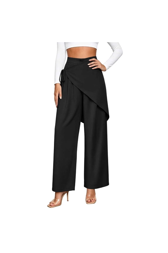 Pants for Women Sleek High Waist Pant with Wrap-Front Overlay and Straight Leg,Sizes S-2XL