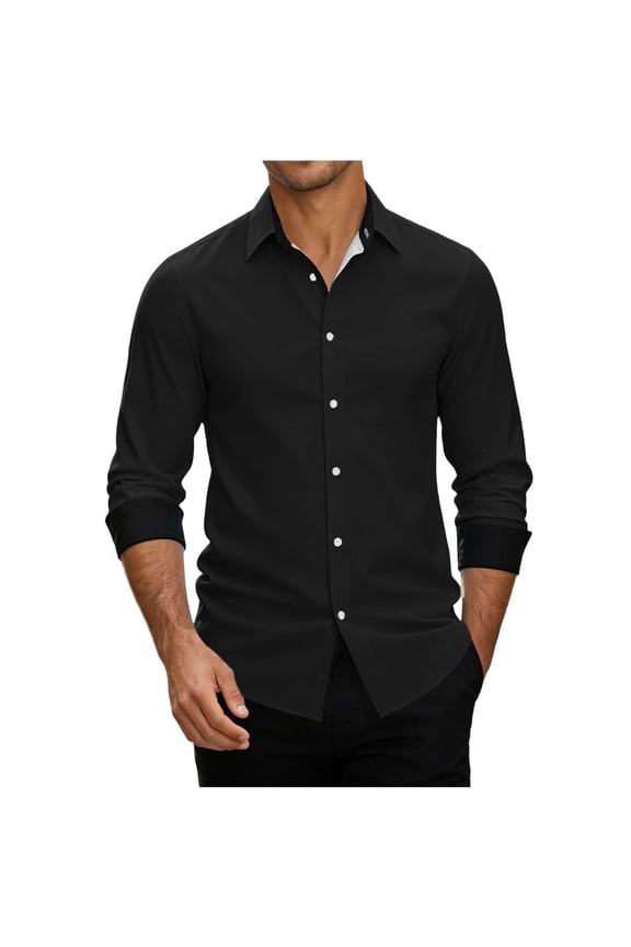 Shirts for Men Casual Stretch Collared Button Up Long Sleeve Wrinkle Resistant Work Shirts,Sizes S-2XL