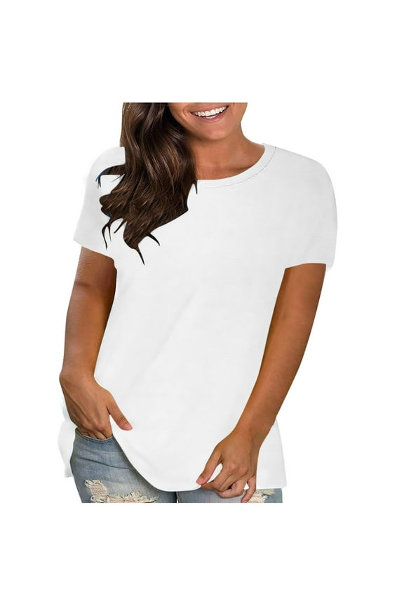 Short Sleeve Tops for Women Soft Tailoring Solid Tone Crew Neck Short Sleeve Pullover Casual Basic Garment,Sizes S-4XL