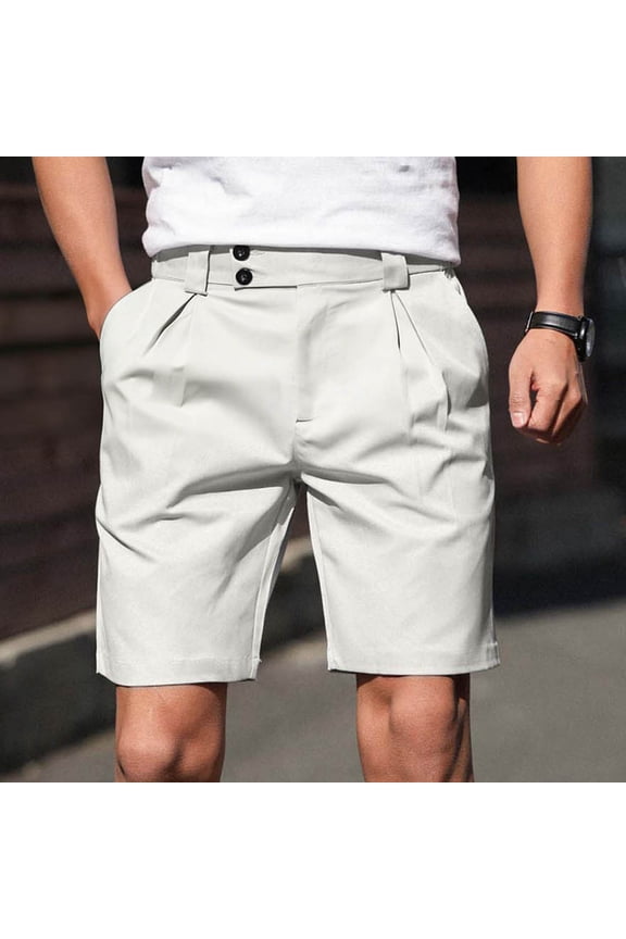 Shorts Men Refined Tailored Pleated Design with Double Button Waist Detail,Sizes S-2XL