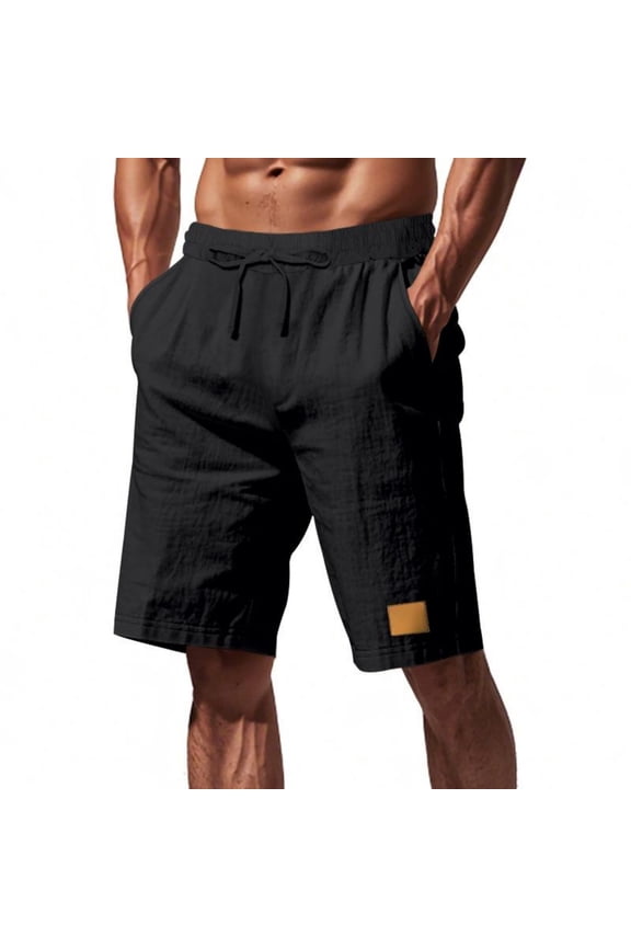 Shorts Men Training Natural Linen Fabric Drawstring Waist Functional Pockets Beach Sports,Sizes S-3XL