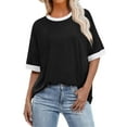 thumbnail image 1 of Aeguzox Summer Tops for Women Plus Size Round Neck Short Sleeve Patchwork Color Spring/Summer Base Layer T-Shirt,Sizes S-5XL, 1 of 4