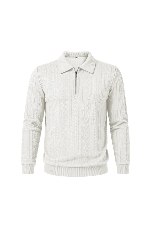 Sweater For Men Textured Cable Knit Quarter Zip Lapel Collar Ribbed Cuff Business Pullover,Sizes S-3XL