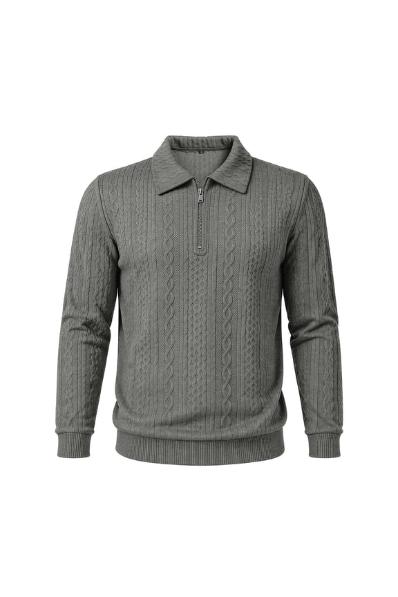 Sweater For Men Textured Cable Knit Quarter Zip Lapel Collar Ribbed Cuff Business Pullover,Sizes S-3XL