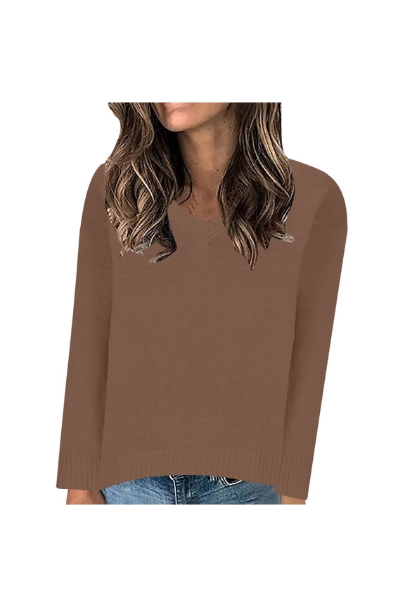 Sweaters for Women Basic Cross V Neck Knit Layout Long Sleeve Ribbed Hem Daily Wear Pullover Styling,Sizes S-2XL