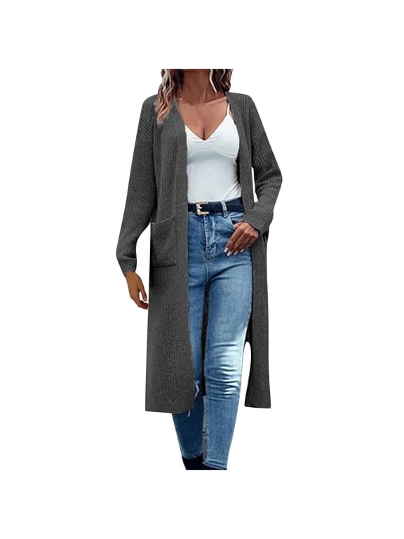 Sweaters for Women Fall Winter Open Front Long Sleeve Oversized Casual Soft Knit Outerwear Cardigan with Pockets,Sizes S-3XL