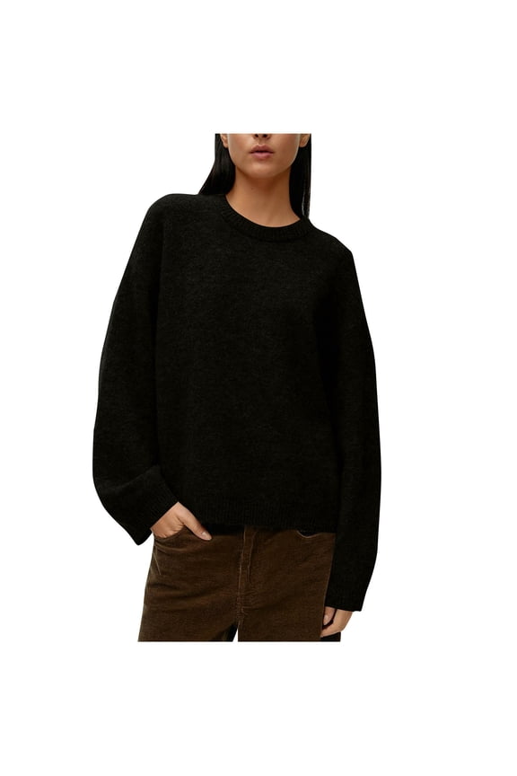Sweaters for Women Neat Rib Trim Finish Crew Neck Full Plush Heather Knit Oversized Wide Sleeve Layout,Sizes S-L