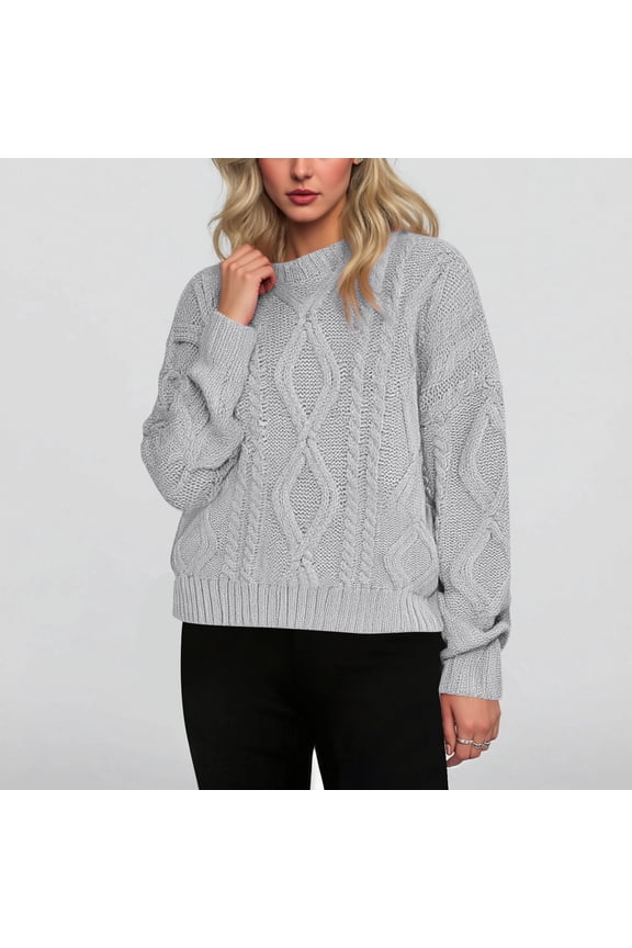 Sweaters for Women Neat Rib Trim Finish Crew Neck Vertical Diamond Cable Knit Oversized Long Sleeve,Sizes S-3XL