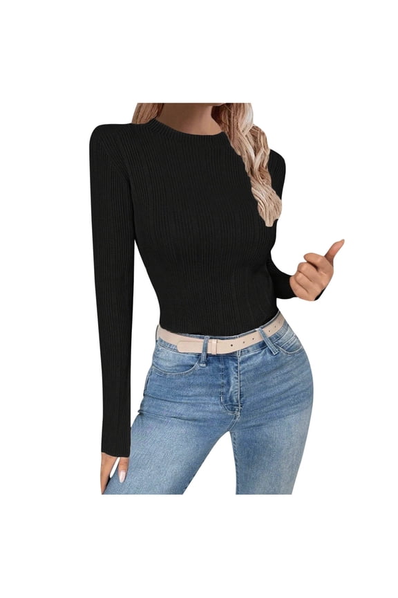 Sweaters for Women Vertical Rib Crew Neck Tight Fitting Casual,Sizes S-XL